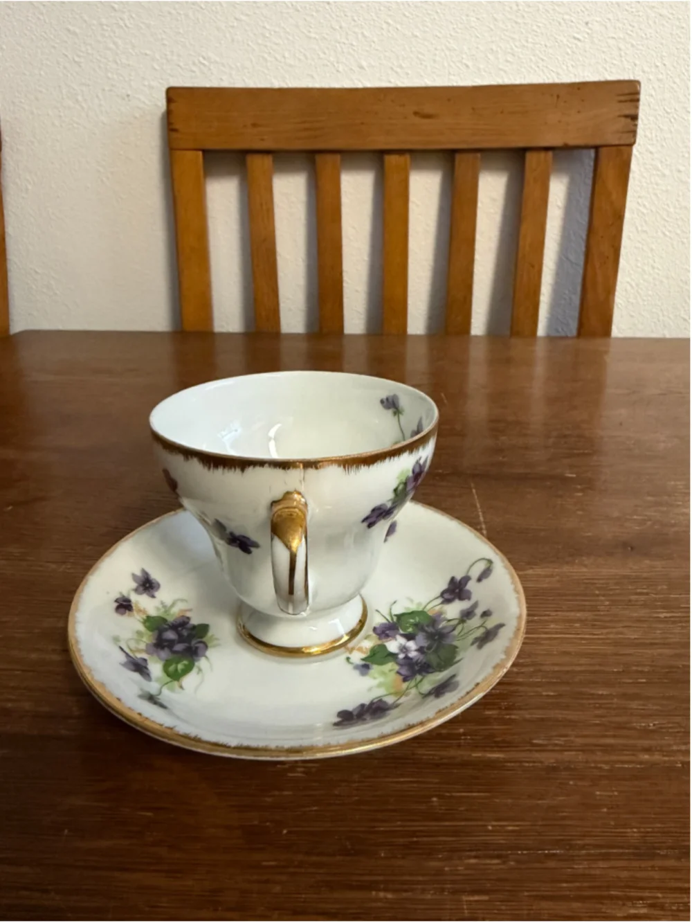 Vintage Norcrest Fine China Japan Purple Violet Teacup & Saucer Gold Trim Tea Cu